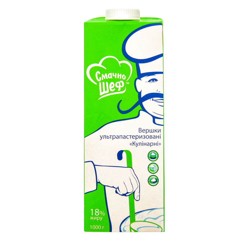 Вершки СМАЧНО ШЕФ ультрапастеризовані 18%, 1000г